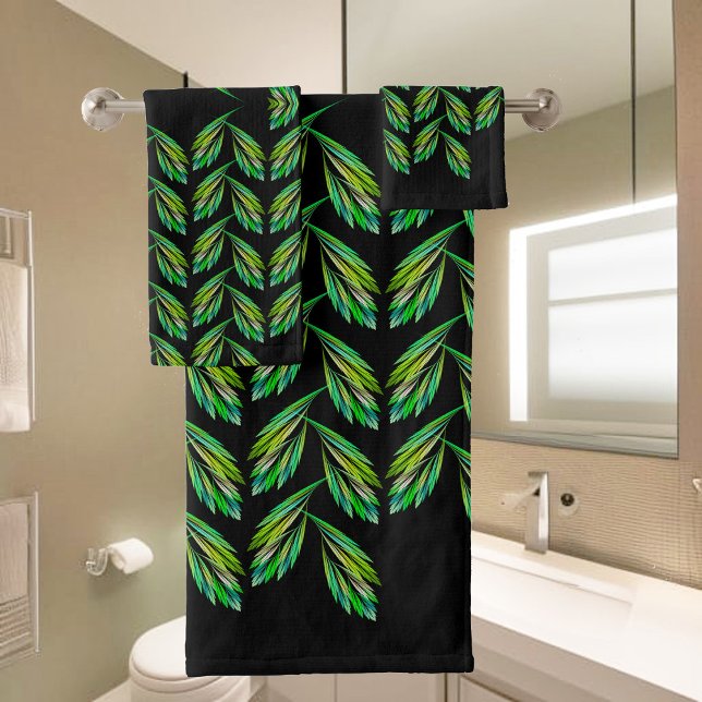 Neon green leaves - fractal art, bath towel set (Creator Uploaded)