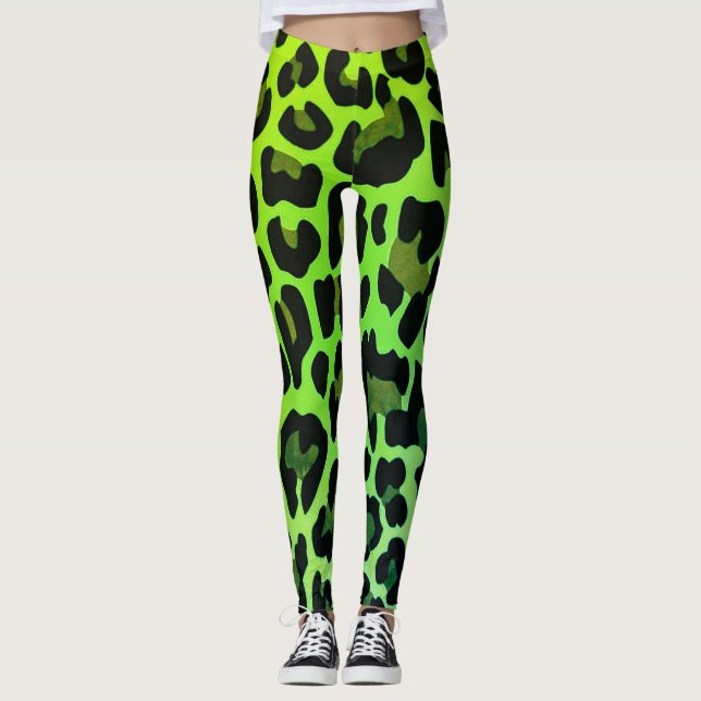 Neon Green Leopard print Leggings (Front)