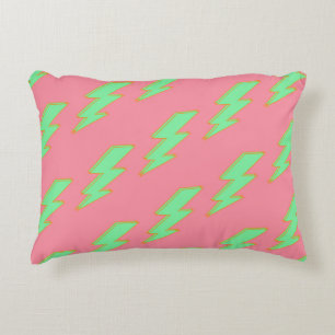 Neon Green Lightning Pink Background Y2K Pattern Decorative Cushion