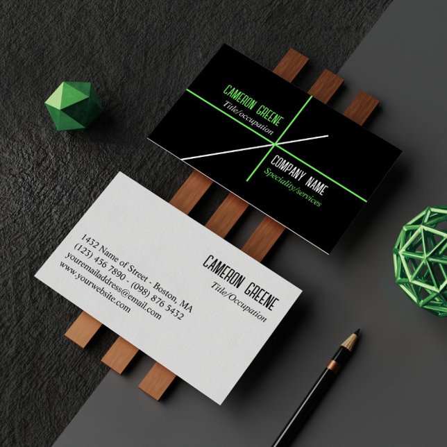 Neon Green Lines Black Business Card (Creator Uploaded)