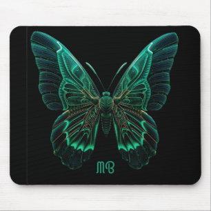 Neon Green Luminescent Butterfly Art Mouse Pad