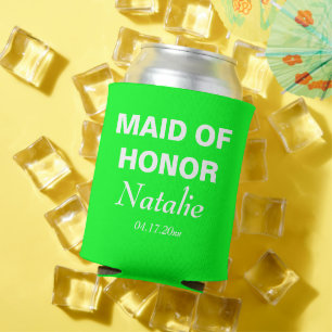Neon Green Maid of Honour Wedding Bridesmaid Bride Can Cooler