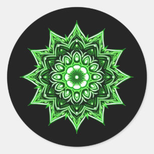 Neon Green Mandala Glow Classic Round Sticker