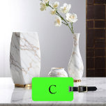 Neon Green Monogram Initial Gift Custom Name Favou Luggage Tag<br><div class="desc">Monogrammed initial and also personal details like name,  address,  phone number and email all of which you can edit. Designed with attractive solid neon green colour background,  you can change the colour if you wish. Cool travel gift idea for him or her.</div>