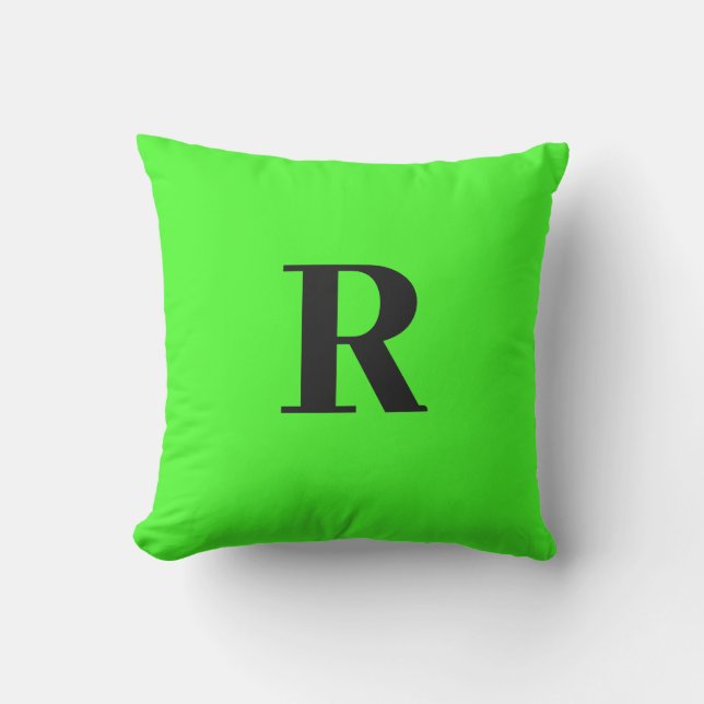 Neon Green Monogram Initial Simple Minimal Modern  Cushion (Front)