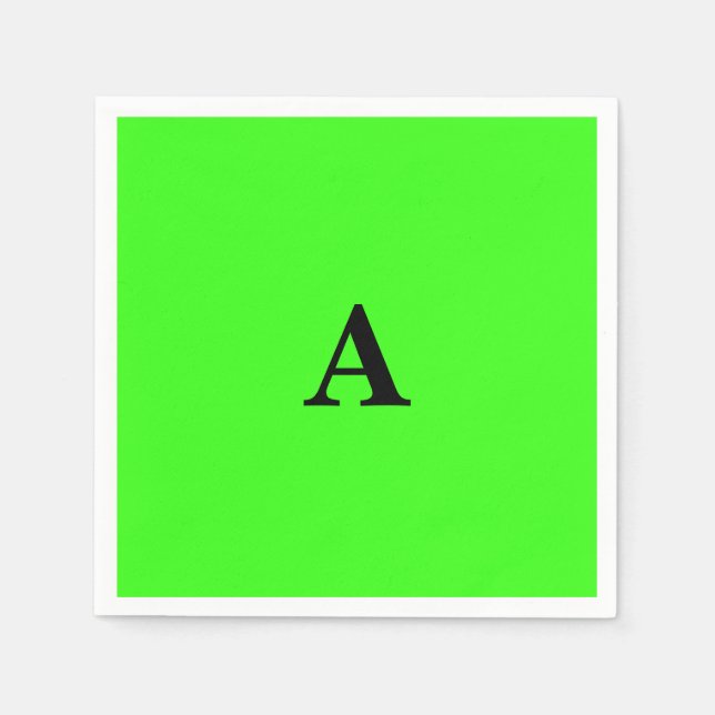 Neon Green Monogram Initial White Custom Modern Napkin (Front)