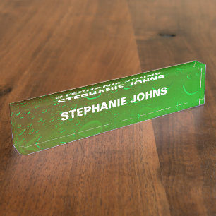 Neon Green Ombre Water Abstract Art Monogram Name Nameplate