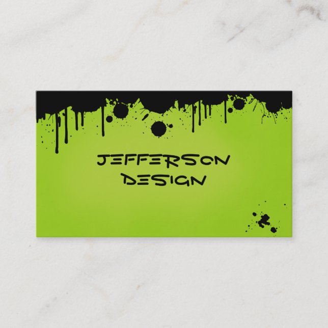 Neon Green Paint Splatters Business Card (Front)