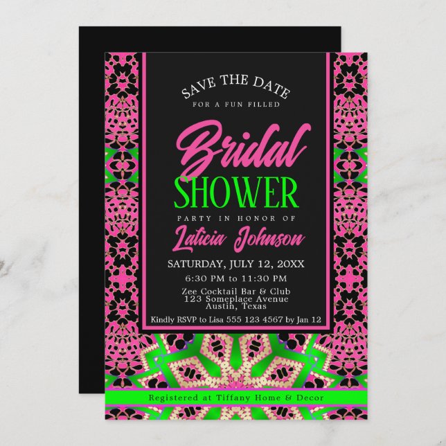 Neon Green + Pink Dance Party Bridal Shower Invitation (Front/Back)