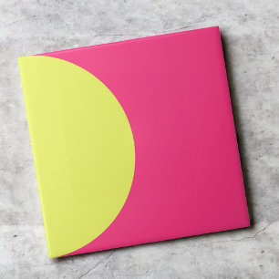 Neon Green Pink Retro Half Circle Mid Mod Abstract Ceramic Tile