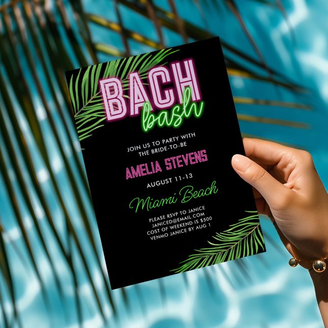 Neon Green & Pink Tropical Bachelorette Weekend Invitation (Creator Uploaded)