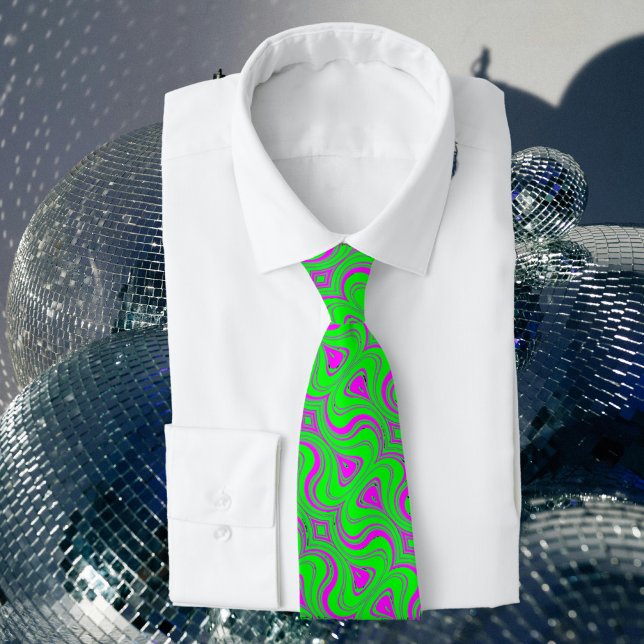 Neon Green & Pink Waves, 1980s Party Style Tie (Creator Uploaded)