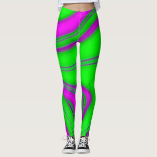 neon green -pink waves leggings