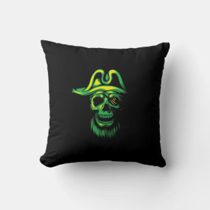 Neon Green Pirate Skull Cushion