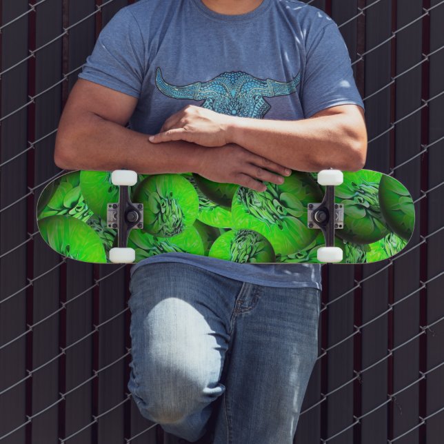Neon green planets - pattern in 3D optics  Skateboard (Outdoor 3)