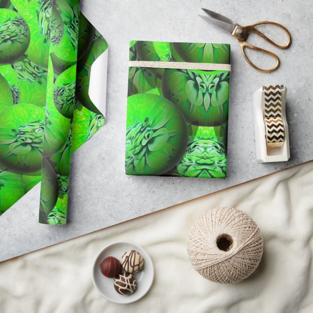 Neon green planets - pattern in 3D optics  Wrapping Paper (Crafts)