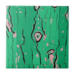 Neon Green Pop Art Wood Grain Abstract Bark Ceramic Tile