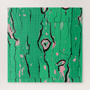 Neon Green Pop Art Wood Grain Abstract Bark Jigsaw Puzzle