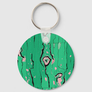 Neon Green Pop Art Wood Grain Abstract Bark Key Ring