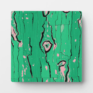Neon Green Pop Art Wood Grain Abstract Bark  Plaque