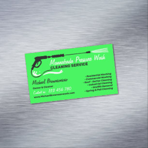 Neon Green Pressure Washing Power Masculine Magnetic Business Card