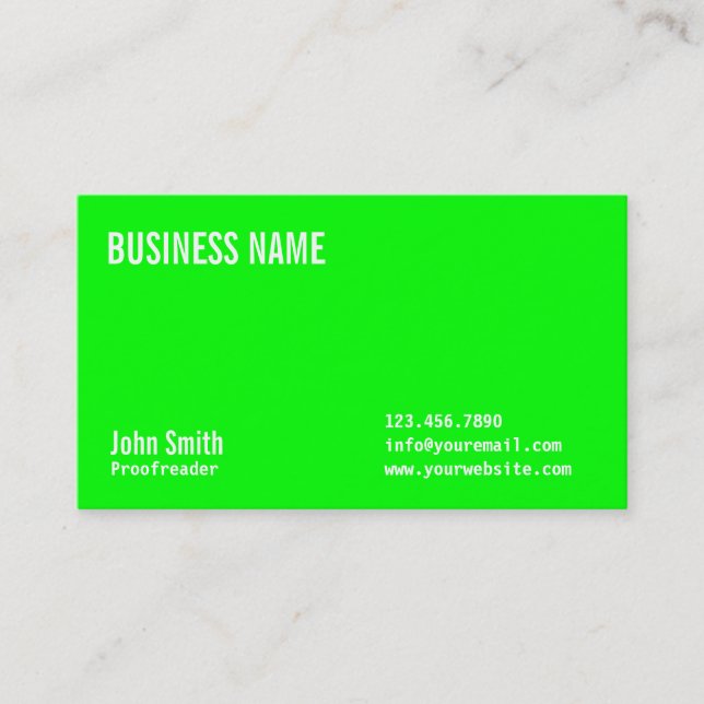 Neon Green Proofreading Business Card (Front)