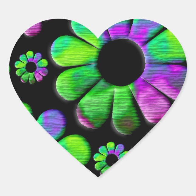 Neon green purple blue daisy heart sticker (Front)