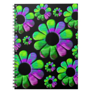 Neon green purple blue daisy notebook