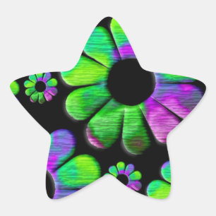 Neon green purple blue daisy star sticker