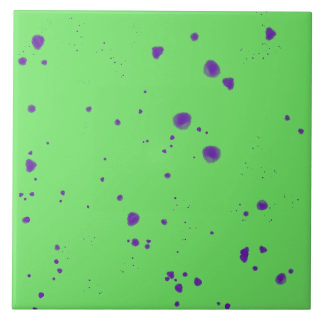 Neon Green Purple Splotches Ceramic Tile (Front)