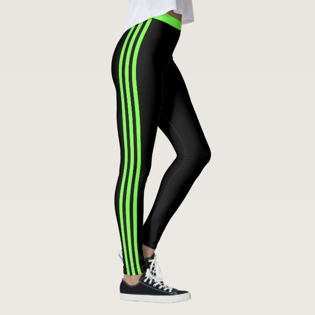Neon Green Side Stripe Black Leggings Choose Colou (Right)