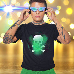 Neon Green Skull and Crossbones Gamer Gaming Cool T-Shirt