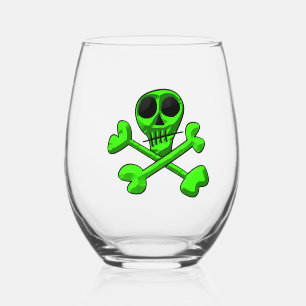 neon green skull stemless wine glass