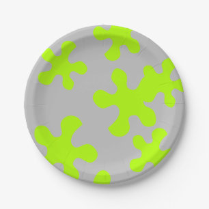 neon green slime grey fun kids party paper plate