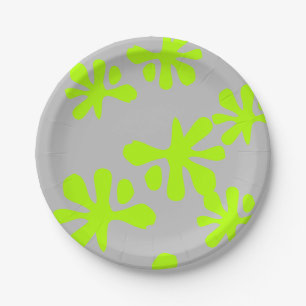 neon green slime grey fun kids party paper plate