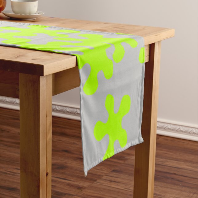 neon green slime grey fun kids short table runner (In Situ)