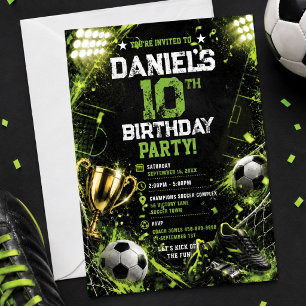 Neon Green Soccer Stadium Trophy Birthday Party  Invitation