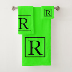 Neon Green Solid Bright Monogram Initial Colourful Bath Towel Set