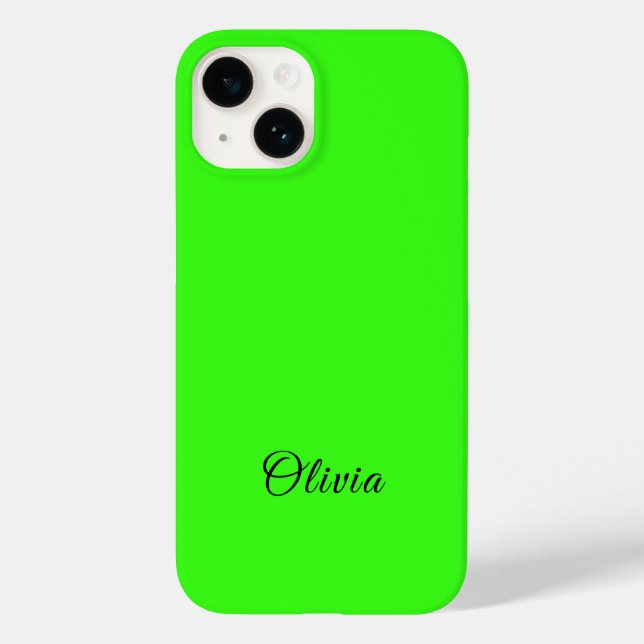 Neon Green Solid Color Custom Name Case-Mate iPhone Case (Back)