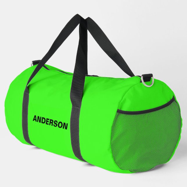 Neon Green Solid Colour Custom name  Duffle Bag (Right Corner)