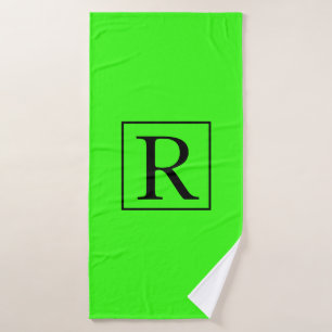 Neon Green Solid Colourful Bright Monogram Initial Bath Towel