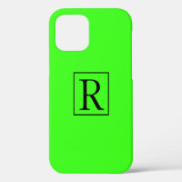 Neon Green Solid Colourful Bright Monogram Initial