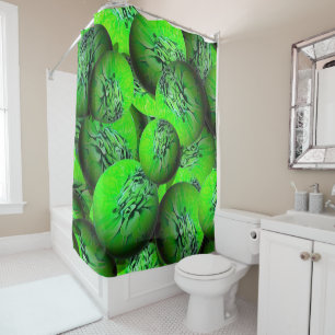 Neon green spheres in 3D optics Shower Curtain