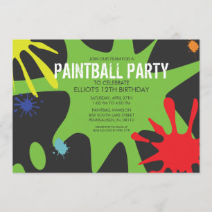 Neon Green Split Splat Custom Paintball Party Invitation