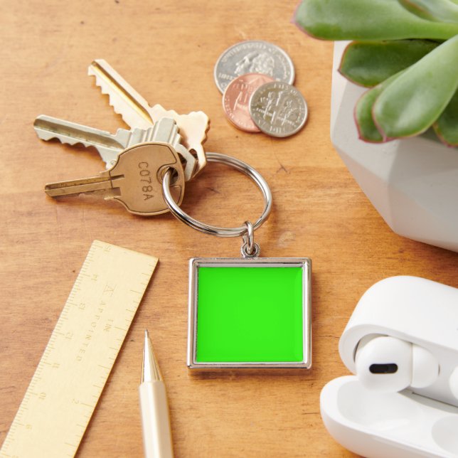 Neon Green Square Metal Keychain (Desk)
