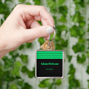 Neon green stripes black employee key ring