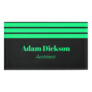 Neon green stripes black employee name tag