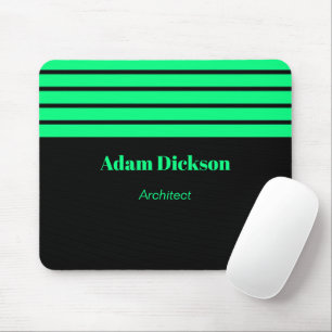 Neon green stripes black mouse pad