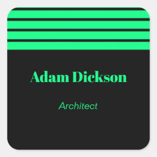 Neon green stripes black square sticker