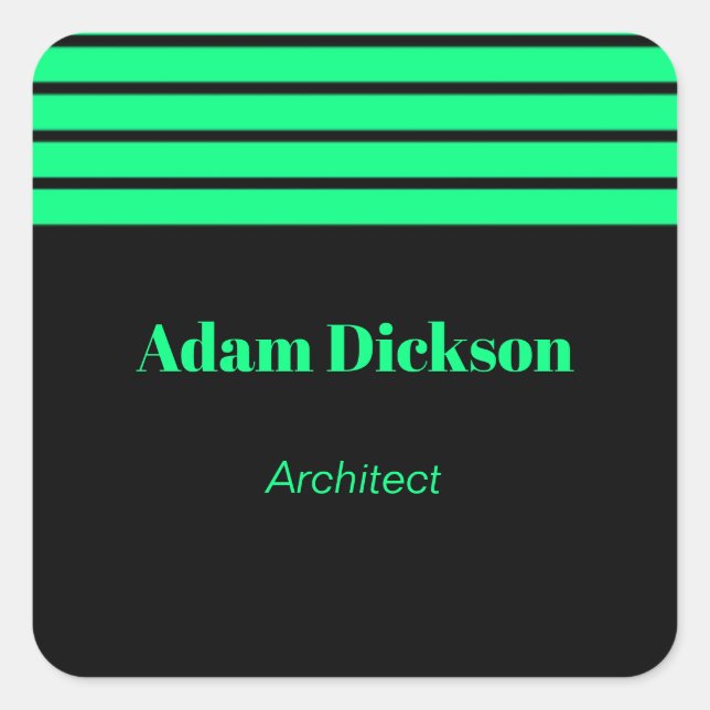 Neon green stripes black square sticker (Front)